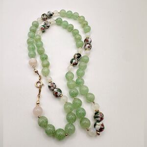 ESTATE PIECE! 14k yellow gold, jadeite, moonstone, rose quartz 24” necklace!